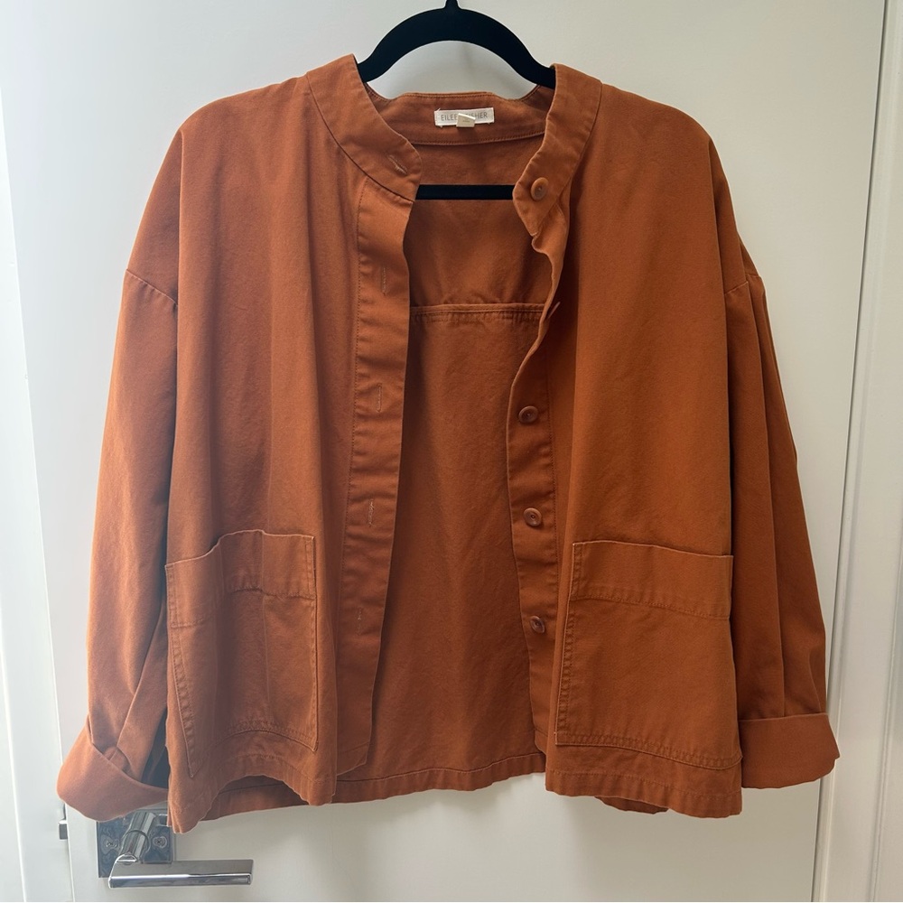 Eileen Fisher Burnt Orange Button-Front Utility Jacket Organic Cotton